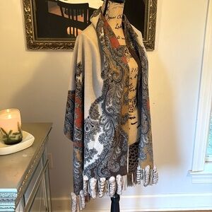 LA FIORENTINA Rex Rabbit Fur Wool Reversible scarf wrap shawl wrap Brown tan